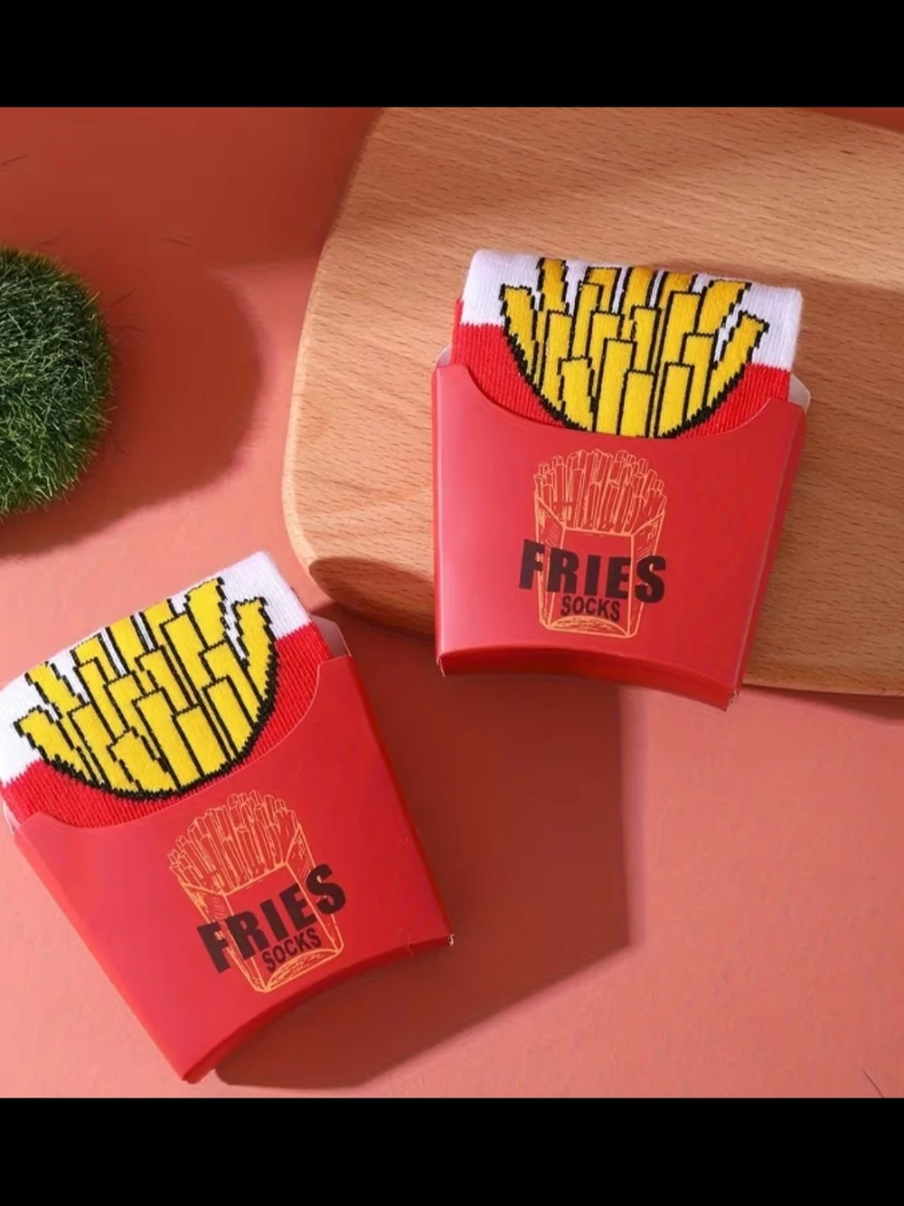 Novelty French Fry Crew Socks - Red & Yellow